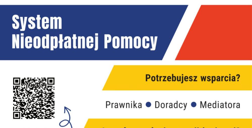Plakat z informacjami o nieodpłatnej pomocy prawnej